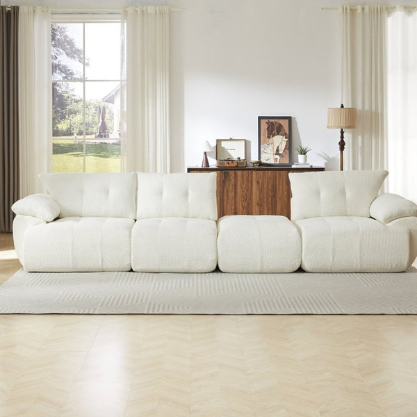 English Elm Video]115 Inch Cloud Silhouette Chenille Sofa with Horn Back Cushions for Modern Living Beige W3505S00069