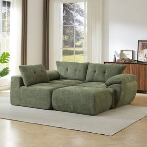 English Elm Video]115 Inch Cloud Silhouette Chenille Sofa with Horn Back Cushions for Modern Living Green W3505S00070