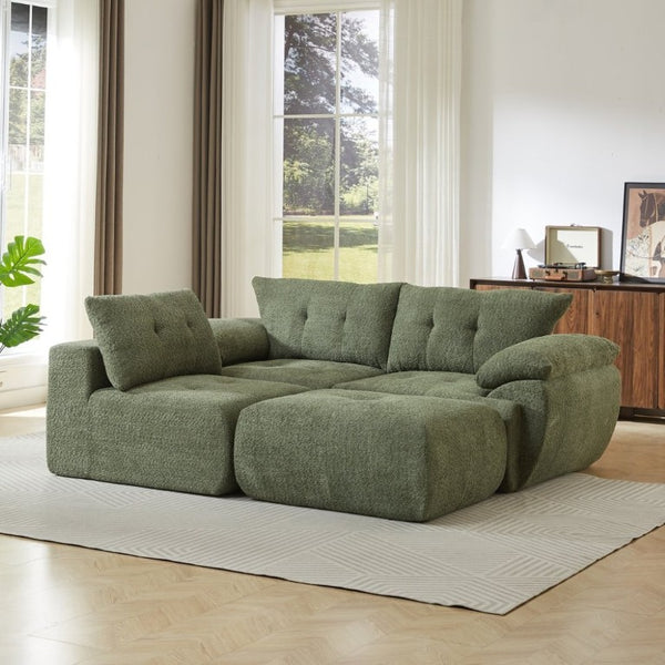 English Elm Video]115 Inch Cloud Silhouette Chenille Sofa with Horn Back Cushions for Modern Living Green W3505S00070
