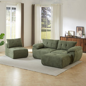 English Elm Video]115 Inch Cloud Silhouette Chenille Sofa with Horn Back Cushions for Modern Living Green W3505S00070