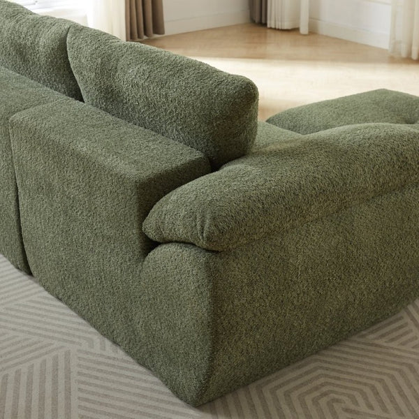 English Elm Video]115 Inch Cloud Silhouette Chenille Sofa with Horn Back Cushions for Modern Living Green W3505S00070