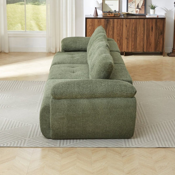English Elm Video]115 Inch Cloud Silhouette Chenille Sofa with Horn Back Cushions for Modern Living Green W3505S00070