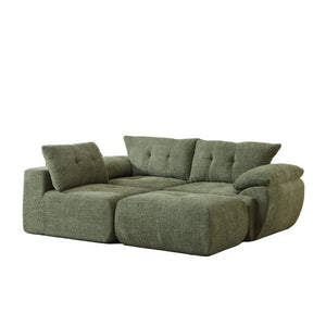 English Elm Video]115 Inch Cloud Silhouette Chenille Sofa with Horn Back Cushions for Modern Living Green W3505S00070