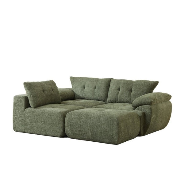 English Elm Video]115 Inch Cloud Silhouette Chenille Sofa with Horn Back Cushions for Modern Living Green W3505S00070