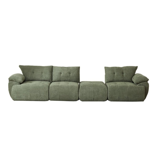 English Elm Video]115 Inch Cloud Silhouette Chenille Sofa with Horn Back Cushions for Modern Living Green W3505S00070