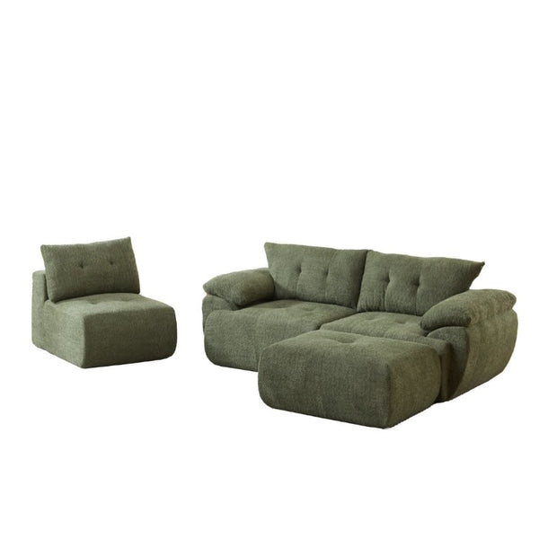 English Elm Video]115 Inch Cloud Silhouette Chenille Sofa with Horn Back Cushions for Modern Living Green W3505S00070