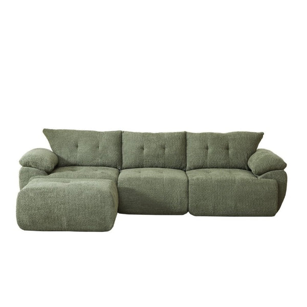 English Elm Video]115 Inch Cloud Silhouette Chenille Sofa with Horn Back Cushions for Modern Living Green W3505S00070