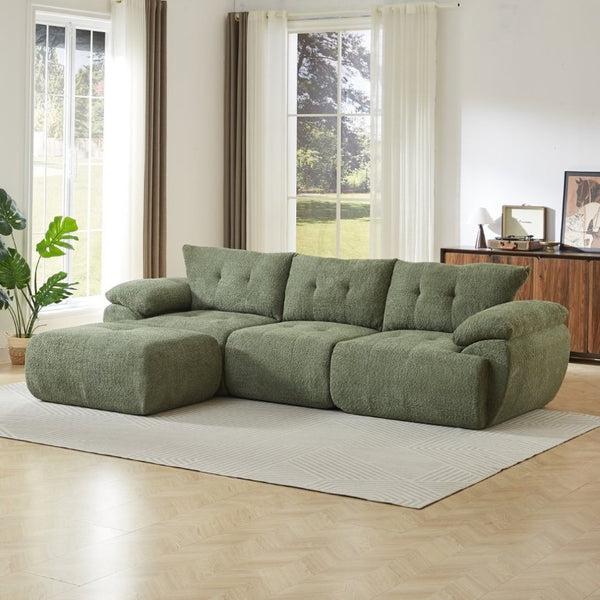English Elm Video]115 Inch Cloud Silhouette Chenille Sofa with Horn Back Cushions for Modern Living Green W3505S00070