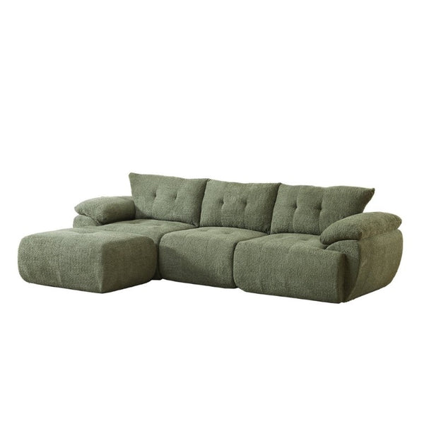 English Elm Video]115 Inch Cloud Silhouette Chenille Sofa with Horn Back Cushions for Modern Living Green W3505S00070