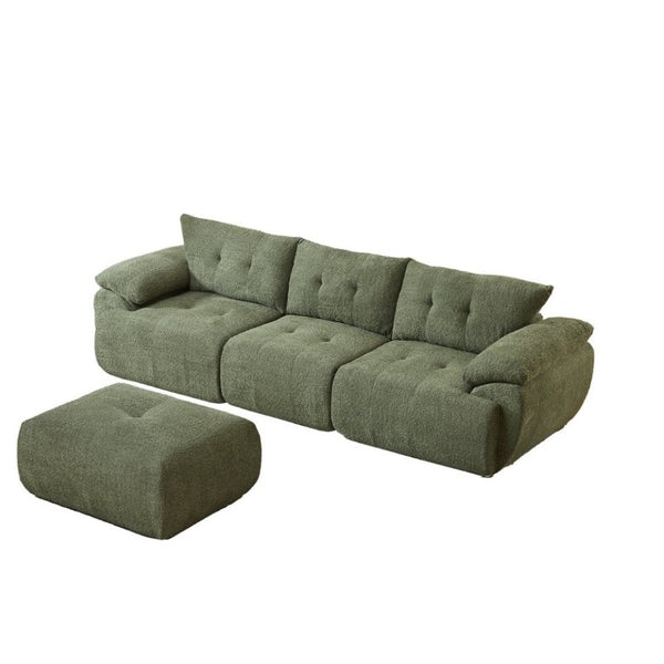 English Elm Video]115 Inch Cloud Silhouette Chenille Sofa with Horn Back Cushions for Modern Living Green W3505S00070
