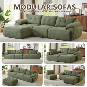 English Elm Video]115 Inch Cloud Silhouette Chenille Sofa with Horn Back Cushions for Modern Living Green W3505S00070
