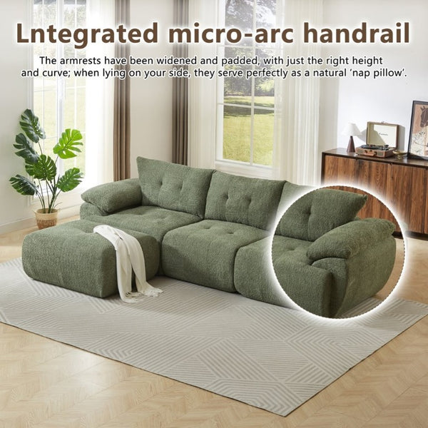 English Elm Video]115 Inch Cloud Silhouette Chenille Sofa with Horn Back Cushions for Modern Living Green W3505S00070