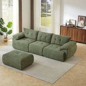 English Elm Video]115 Inch Cloud Silhouette Chenille Sofa with Horn Back Cushions for Modern Living Green W3505S00070