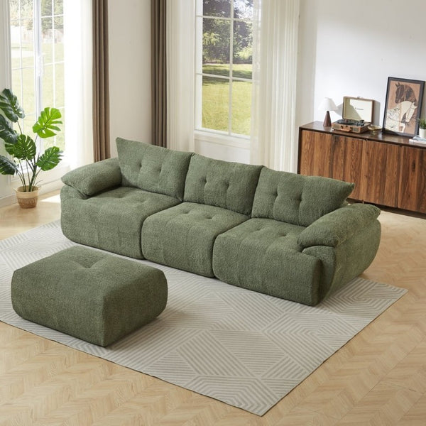 English Elm Video]115 Inch Cloud Silhouette Chenille Sofa with Horn Back Cushions for Modern Living Green W3505S00070