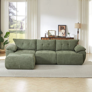 English Elm Video]115 Inch Cloud Silhouette Chenille Sofa with Horn Back Cushions for Modern Living Green W3505S00070