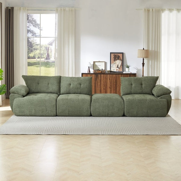 English Elm Video]115 Inch Cloud Silhouette Chenille Sofa with Horn Back Cushions for Modern Living Green W3505S00070