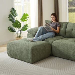 English Elm Video]115 Inch Cloud Silhouette Chenille Sofa with Horn Back Cushions for Modern Living Green W3505S00070