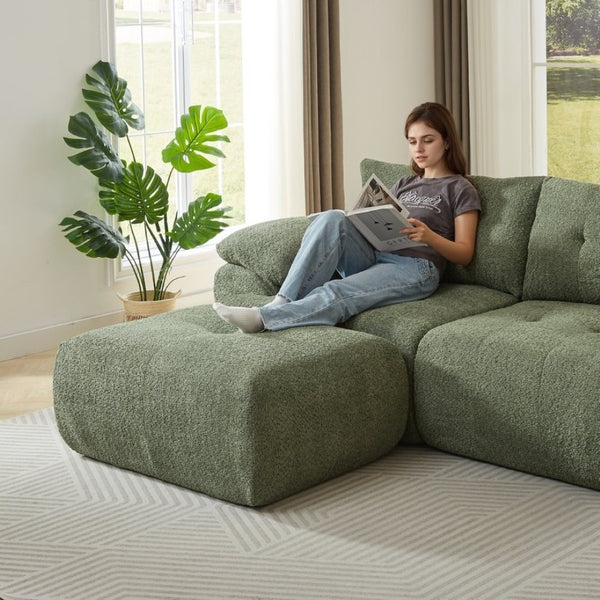 English Elm Video]115 Inch Cloud Silhouette Chenille Sofa with Horn Back Cushions for Modern Living Green W3505S00070