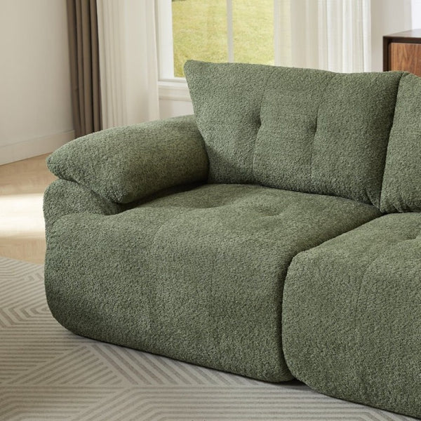 English Elm Video]115 Inch Cloud Silhouette Chenille Sofa with Horn Back Cushions for Modern Living Green W3505S00070