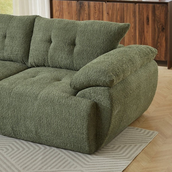 English Elm Video]115 Inch Cloud Silhouette Chenille Sofa with Horn Back Cushions for Modern Living Green W3505S00070