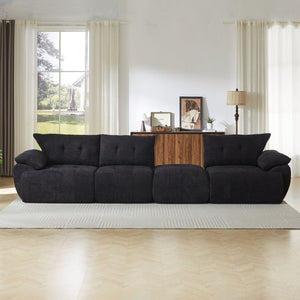 English Elm Video]115 Inch Cloud Silhouette Chenille Sofa with Horn Back Cushions for Modern Living Black W3505S00071