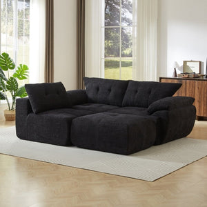 English Elm Video]115 Inch Cloud Silhouette Chenille Sofa with Horn Back Cushions for Modern Living Black W3505S00071