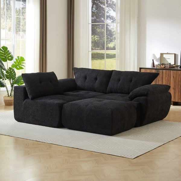 English Elm Video]115 Inch Cloud Silhouette Chenille Sofa with Horn Back Cushions for Modern Living Black W3505S00071