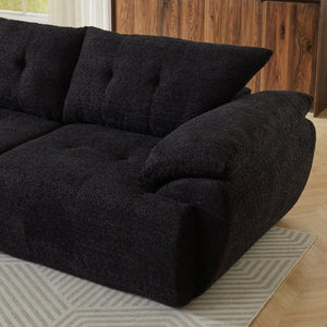English Elm Video]115 Inch Cloud Silhouette Chenille Sofa with Horn Back Cushions for Modern Living Black W3505S00071