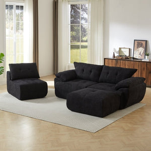 English Elm Video]115 Inch Cloud Silhouette Chenille Sofa with Horn Back Cushions for Modern Living Black W3505S00071