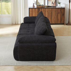 English Elm Video]115 Inch Cloud Silhouette Chenille Sofa with Horn Back Cushions for Modern Living Black W3505S00071