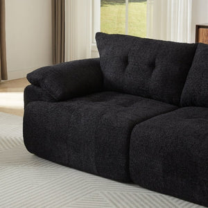 English Elm Video]115 Inch Cloud Silhouette Chenille Sofa with Horn Back Cushions for Modern Living Black W3505S00071