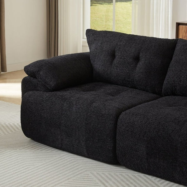 English Elm Video]115 Inch Cloud Silhouette Chenille Sofa with Horn Back Cushions for Modern Living Black W3505S00071