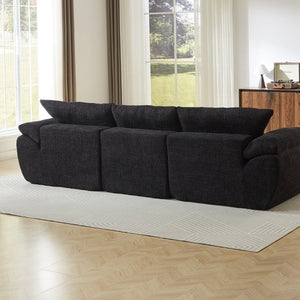 English Elm Video]115 Inch Cloud Silhouette Chenille Sofa with Horn Back Cushions for Modern Living Black W3505S00071