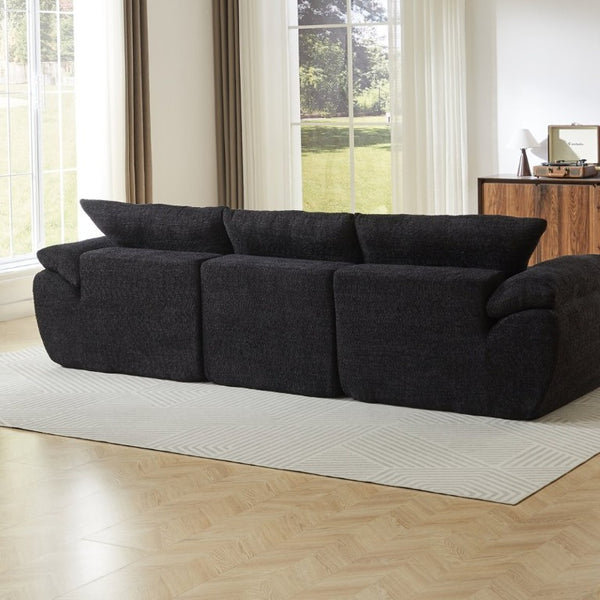 English Elm Video]115 Inch Cloud Silhouette Chenille Sofa with Horn Back Cushions for Modern Living Black W3505S00071