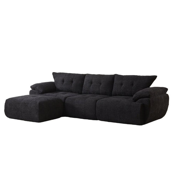 English Elm Video]115 Inch Cloud Silhouette Chenille Sofa with Horn Back Cushions for Modern Living Black W3505S00071