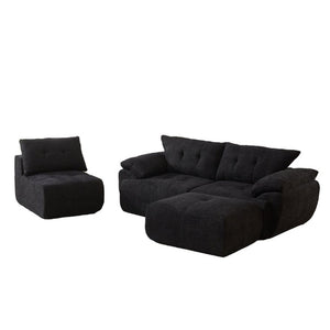 English Elm Video]115 Inch Cloud Silhouette Chenille Sofa with Horn Back Cushions for Modern Living Black W3505S00071