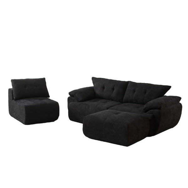 English Elm Video]115 Inch Cloud Silhouette Chenille Sofa with Horn Back Cushions for Modern Living Black W3505S00071