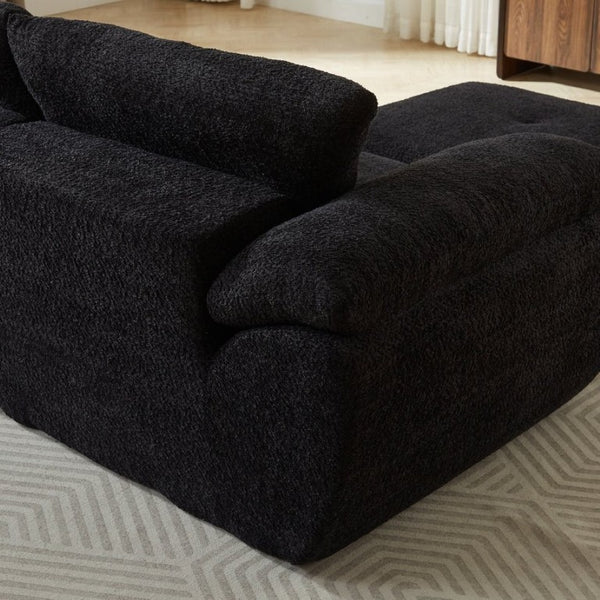 English Elm Video]115 Inch Cloud Silhouette Chenille Sofa with Horn Back Cushions for Modern Living Black W3505S00071