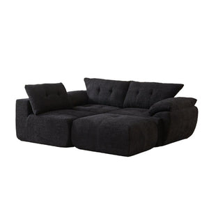 English Elm Video]115 Inch Cloud Silhouette Chenille Sofa with Horn Back Cushions for Modern Living Black W3505S00071