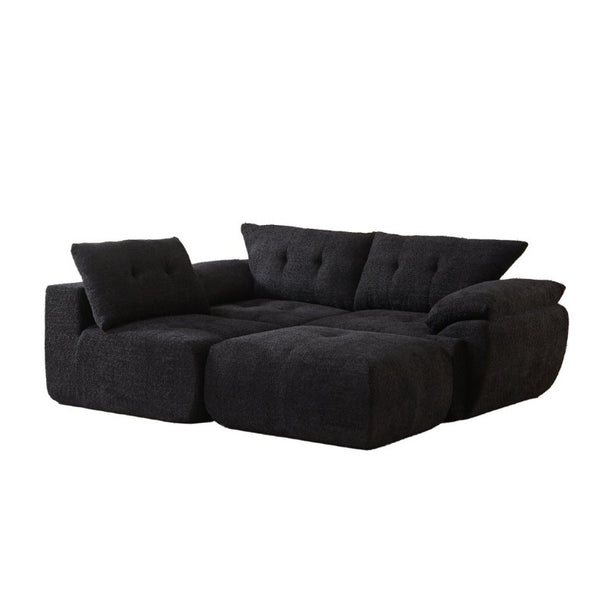 English Elm Video]115 Inch Cloud Silhouette Chenille Sofa with Horn Back Cushions for Modern Living Black W3505S00071