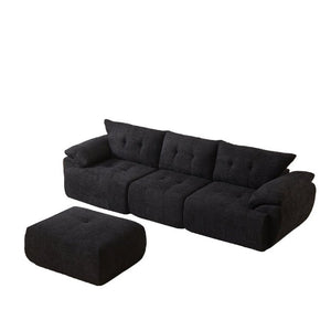 English Elm Video]115 Inch Cloud Silhouette Chenille Sofa with Horn Back Cushions for Modern Living Black W3505S00071