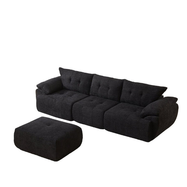 English Elm Video]115 Inch Cloud Silhouette Chenille Sofa with Horn Back Cushions for Modern Living Black W3505S00071