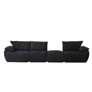 English Elm Video]115 Inch Cloud Silhouette Chenille Sofa with Horn Back Cushions for Modern Living Black W3505S00071