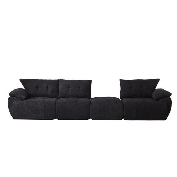 English Elm Video]115 Inch Cloud Silhouette Chenille Sofa with Horn Back Cushions for Modern Living Black W3505S00071