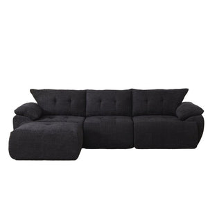 English Elm Video]115 Inch Cloud Silhouette Chenille Sofa with Horn Back Cushions for Modern Living Black W3505S00071