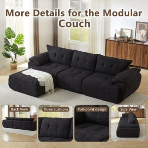 English Elm Video]115 Inch Cloud Silhouette Chenille Sofa with Horn Back Cushions for Modern Living Black W3505S00071