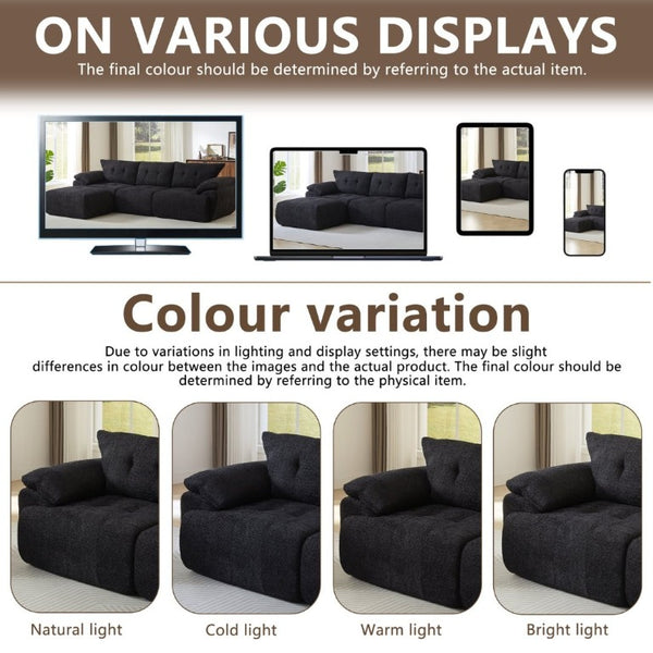 English Elm Video]115 Inch Cloud Silhouette Chenille Sofa with Horn Back Cushions for Modern Living Black W3505S00071