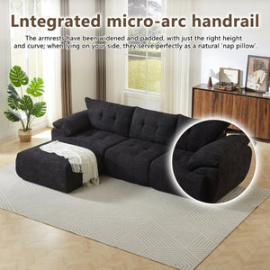 English Elm Video]115 Inch Cloud Silhouette Chenille Sofa with Horn Back Cushions for Modern Living Black W3505S00071