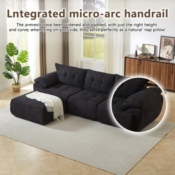 English Elm Video]115 Inch Cloud Silhouette Chenille Sofa with Horn Back Cushions for Modern Living Black W3505S00071