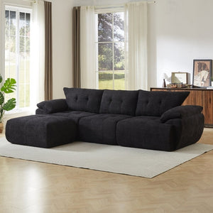 English Elm Video]115 Inch Cloud Silhouette Chenille Sofa with Horn Back Cushions for Modern Living Black W3505S00071